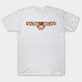 heart with gold floral ornament, Vintage engraving drawing style, antique design vector illustration T-Shirt